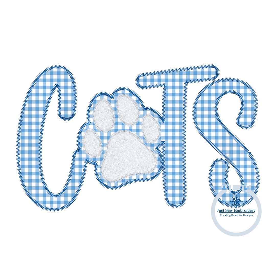 Cats Two Layer Applique Embroidery Zigzag Edge Paw Print Design Machine Embroidery Five Sizes 5x7, 8x8, 9x9, 6x10, and 7x12 Hoop