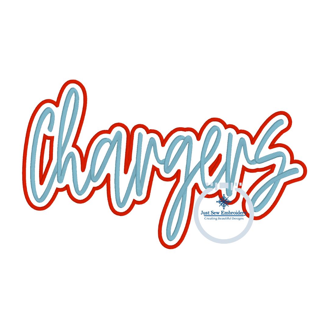 Chargers Puff 3D Foam Satin Outline Embroidery Design Five Sizes 5x7, 8x8, 9x9, 6x10, and 7x12 Hoop