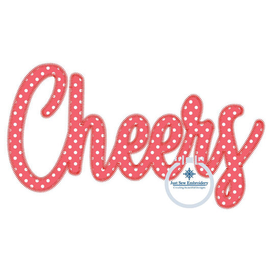 Cheers Script Applique Embroidery Design Zigzag Edge Four Sizes 5x7, 8x8, 6x10, and 8x12 Hoop