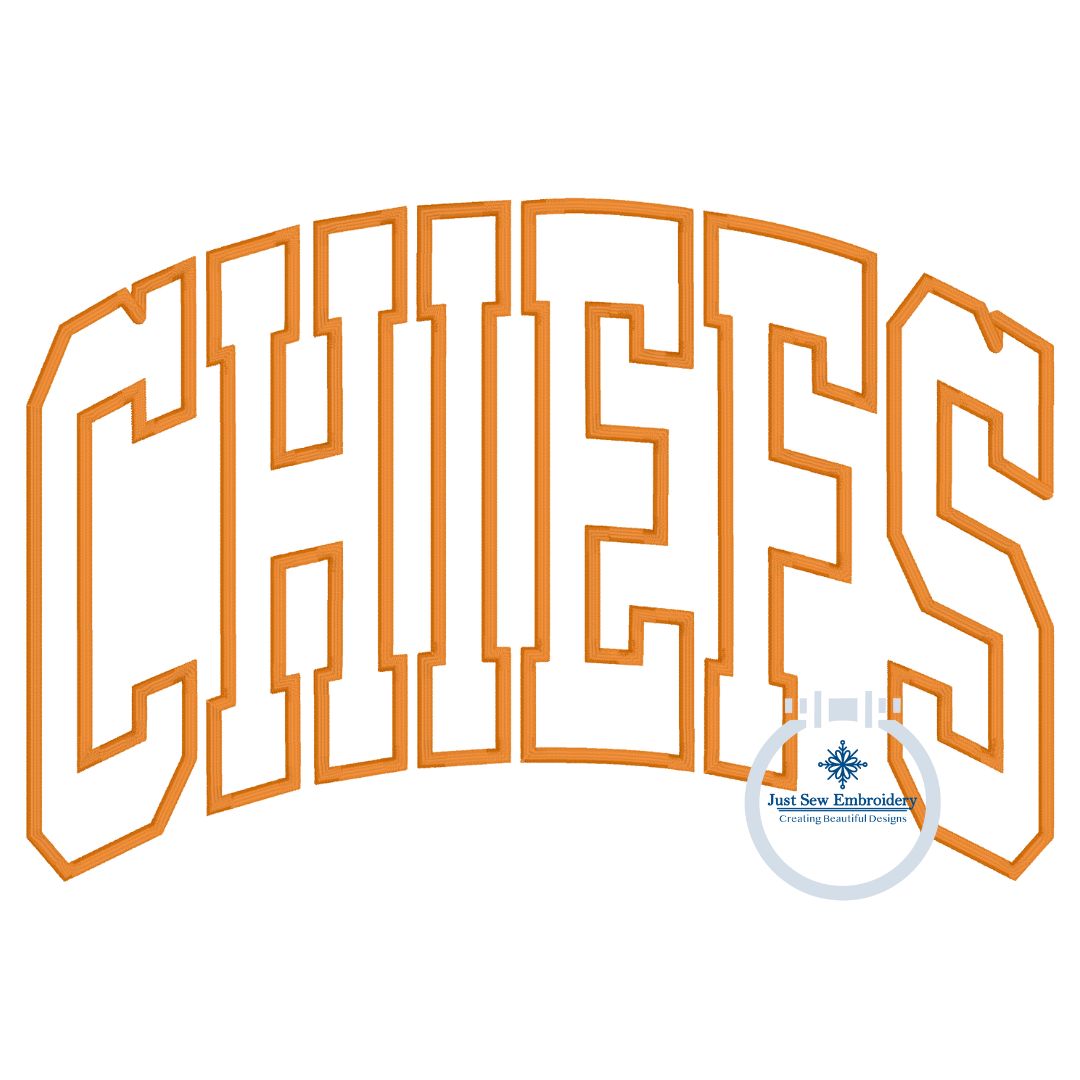 Chiefs Arched Applique Embroidery Satin Edge Machine Design Six Sizes 5x7, 8x8, 9x9, 6x10, 7x12, & 8x12 Hoop