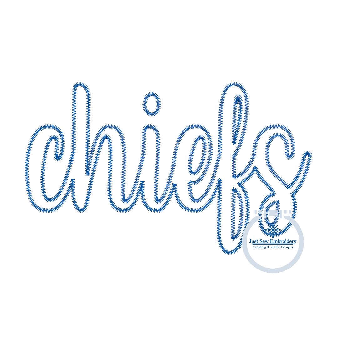 Chiefs Script Applique Embroidery ZigZag Edge Machine Design Three Sizes 9x9, 6x10, & 7x12 Hoop