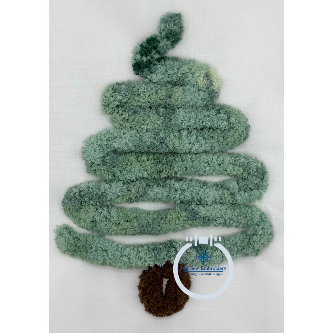 Christmas Tree Chenille Yarn Applique Machine Embroidery Design Five Sizes 6x6, 7x7, 8x8, 9x9, and 10x10 Hoop