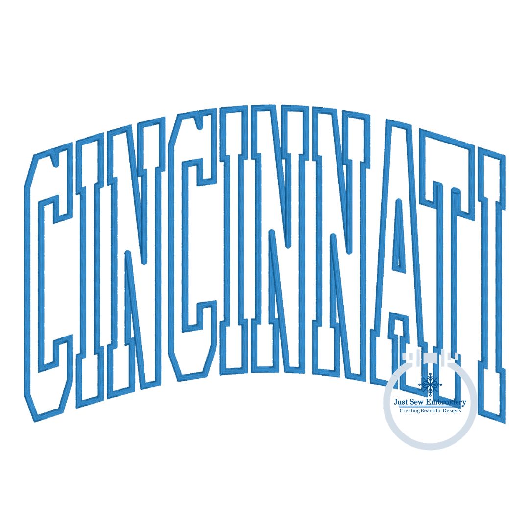 Cincinnati Arched Satin Applique Embrodiery Cincinnati OH Ohio Three Sizes 7x12, 8x12, and 9x14 Hoop