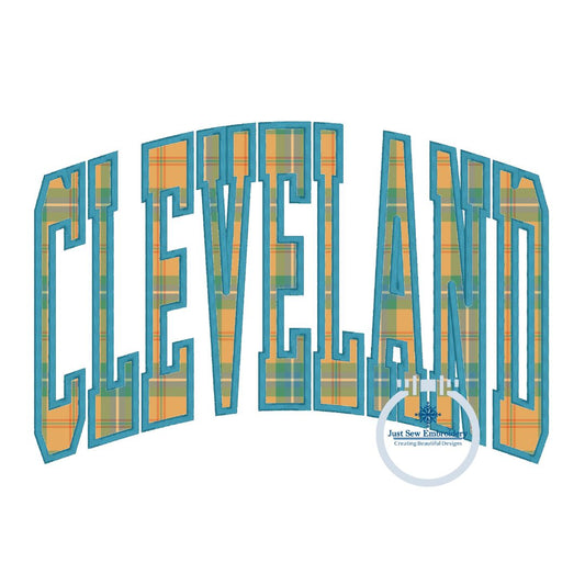 Cleveland Arched Satin Applique Embrodiery Cleveland OH Ohio Three Sizes 6x10, 7x12, and 8x12 Hoop