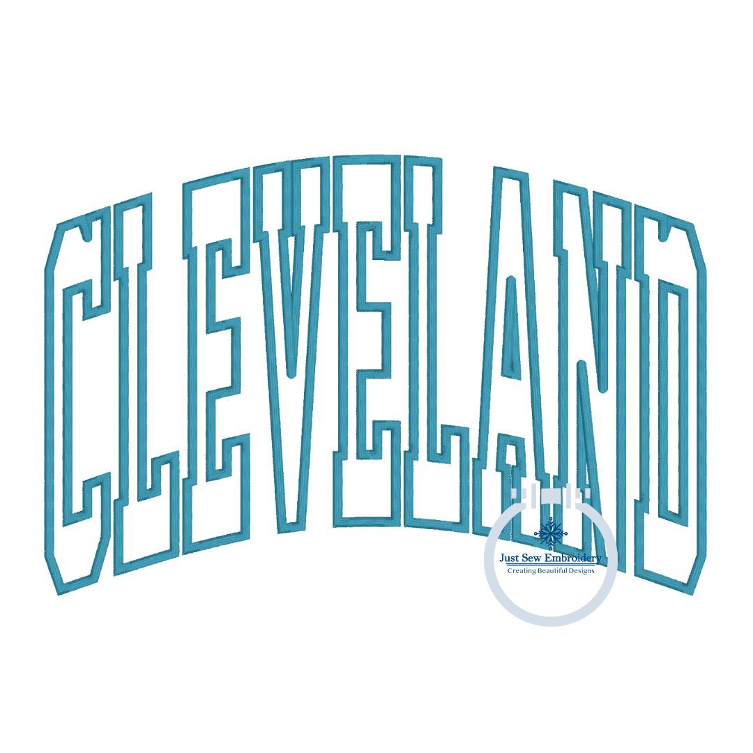 Cleveland Arched Satin Applique Embrodiery Cleveland OH Ohio Three Sizes 6x10, 7x12, and 8x12 Hoop