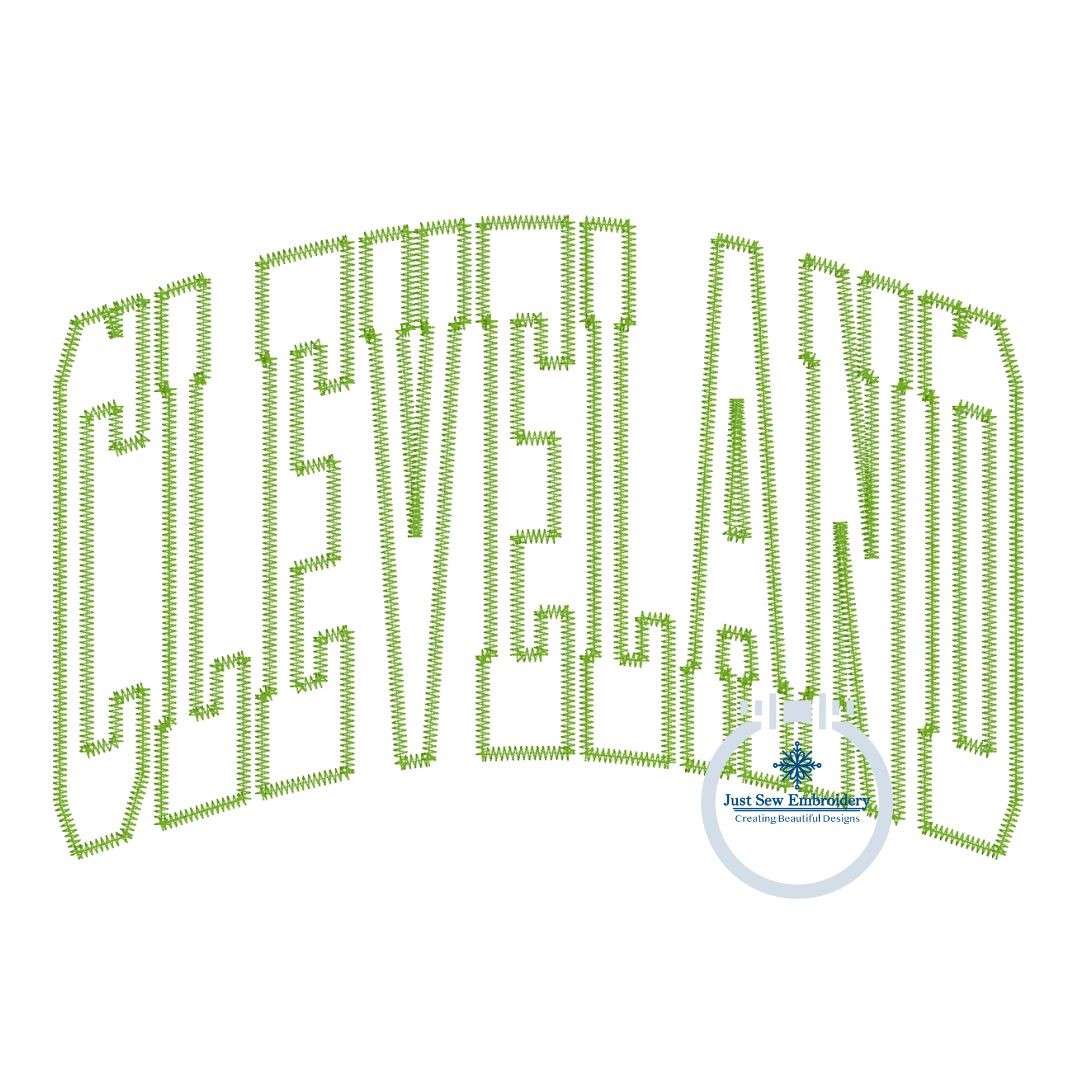 Cleveland Arched ZigZag Applique Embrodiery Cleveland OH Ohio Four Sizes 9x9, 6x10, 7x12, and 8x12 Hoop