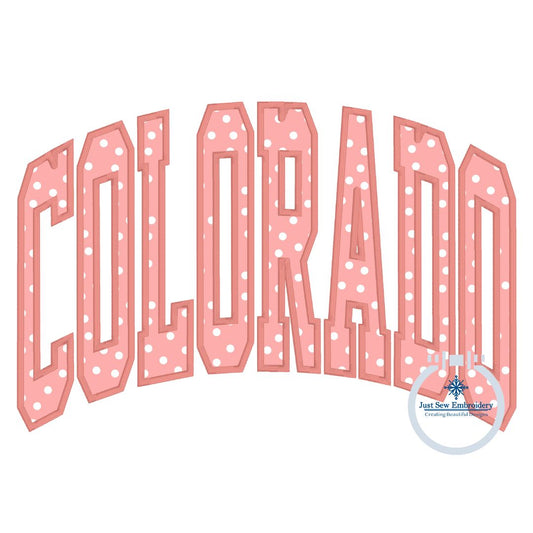 Colorado Arched Applique Embroidery Satin Stitch Four Sizes 9x9, 6x10, 7x12, and 8x12 Hoop