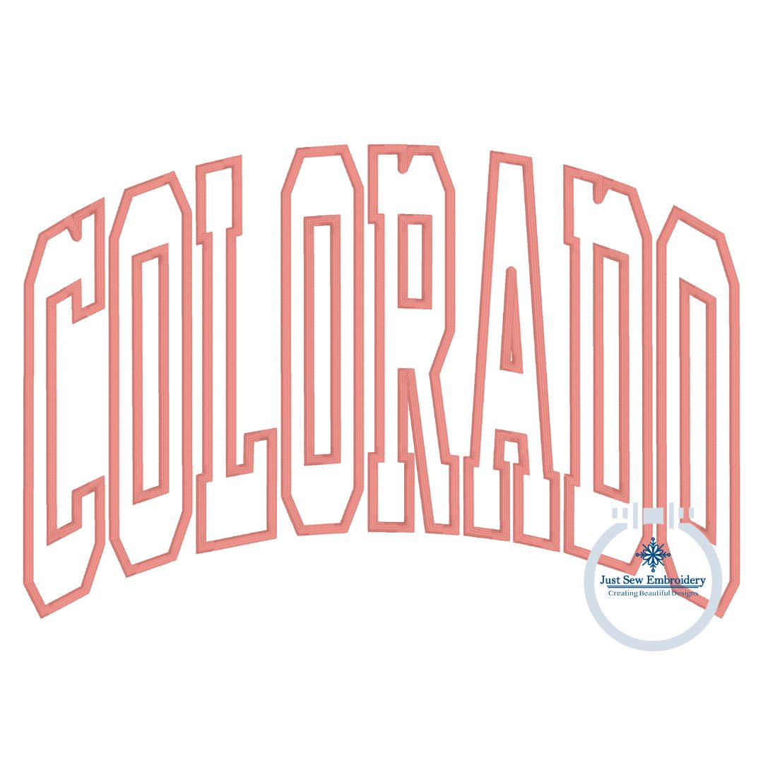 Colorado Arched Applique Embroidery Satin Stitch Four Sizes 9x9, 6x10, 7x12, and 8x12 Hoop