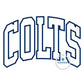 Colts Arched Satin Applique Embroidery Design Six Sizes 5x7, 8x8, 9x9, 6x10, 7x12, and 8x12 Hoop