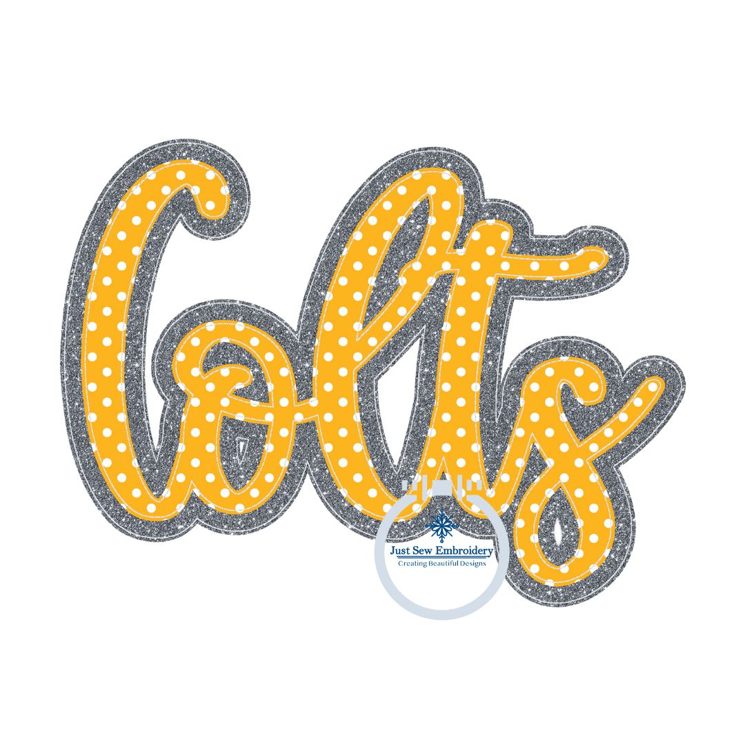 COLTS Double Raggy Applique Embroidery Machine Design Script Five Size