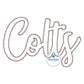 COLTS Script Zigzag Applique Embroidery Machine Design Five Sizes 5x7, 8x8, 6x10, 7x12 and 8x12 Hoop