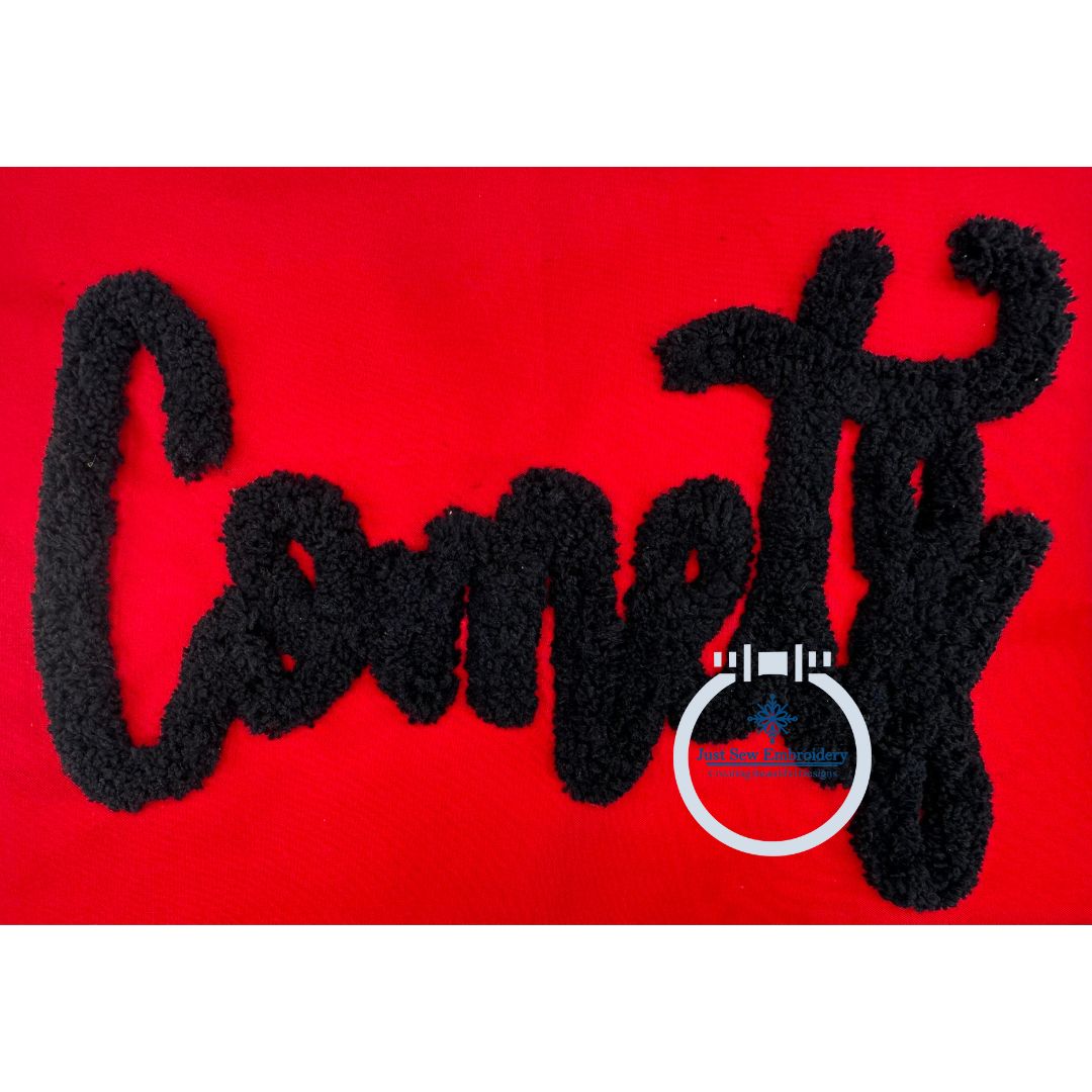 Comets Script COMETS Chenille Yarn Applique Embroidery Script Machine Design Five Si