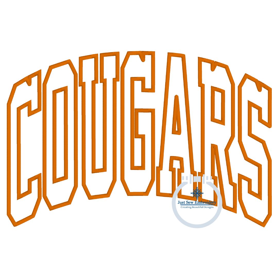 COUGARS Arched Applique Embroidery Design Satin Stitch Machine Embroidery Three Sizes 6x10, 7x12, and 8x12 Hoop