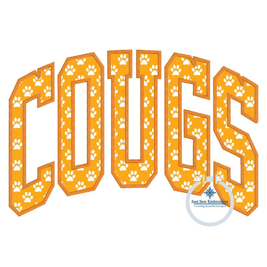 COUGS Arched Applique Embroidery Design Satin Stitch Machine Embroidery Six Sizes 5x7, 8x8, 9x9, 6x10, 7x12, and 8x12 Hoop