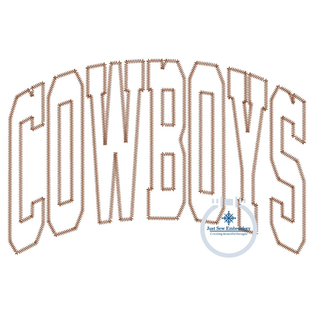 Cowboys Arched Zigzag Applique Embroidery Machine Design Five Sizes 5x7, 8x8, 6x10, 7x12, and 8x12 Hoop