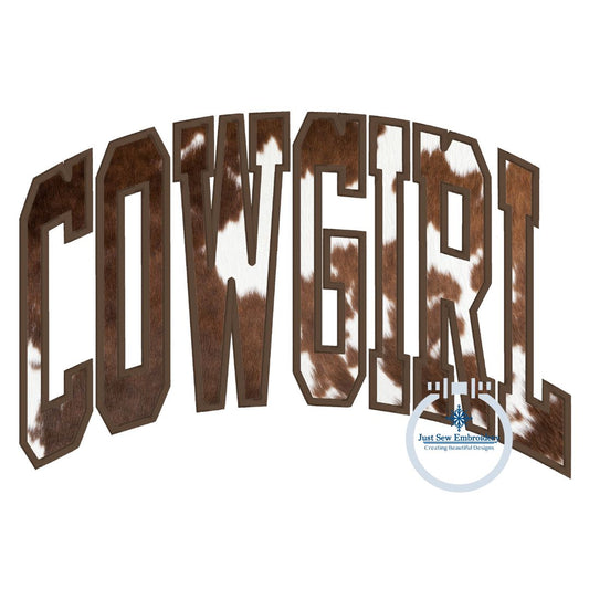 Cowgirl Arched Satin Applique Embroidery Design Five Sizes 8x8, 9x9, 6x10, 7x12, and 8x12 Hoop