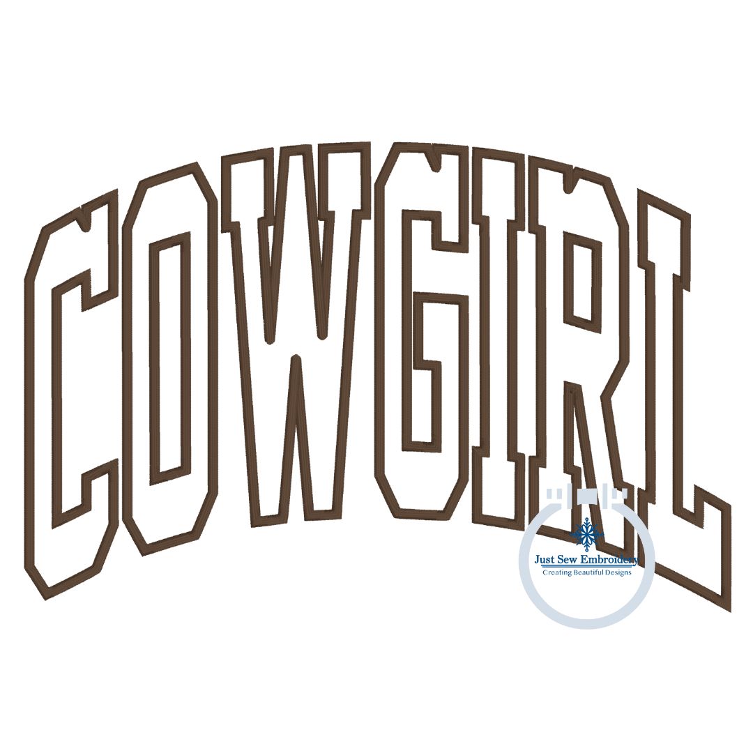 Cowgirl Arched Satin Applique Embroidery Design Five Sizes 8x8, 9x9, 6x10, 7x12, and 8x12 Hoop