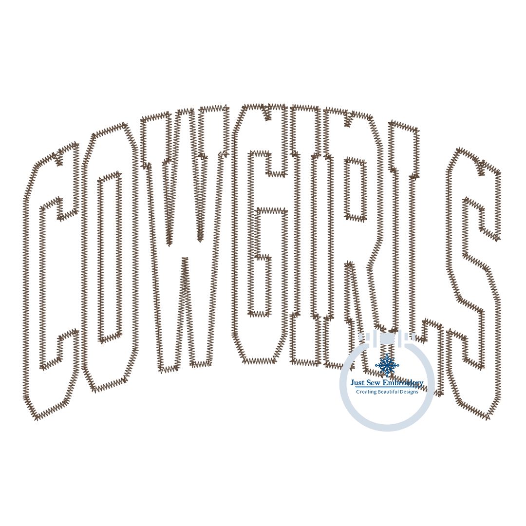 Cowgirls Arched Zigzag Applique Embroidery Design Five Sizes 5x7, 8x8, 6x10, 7x12, and 8x12 Hoop