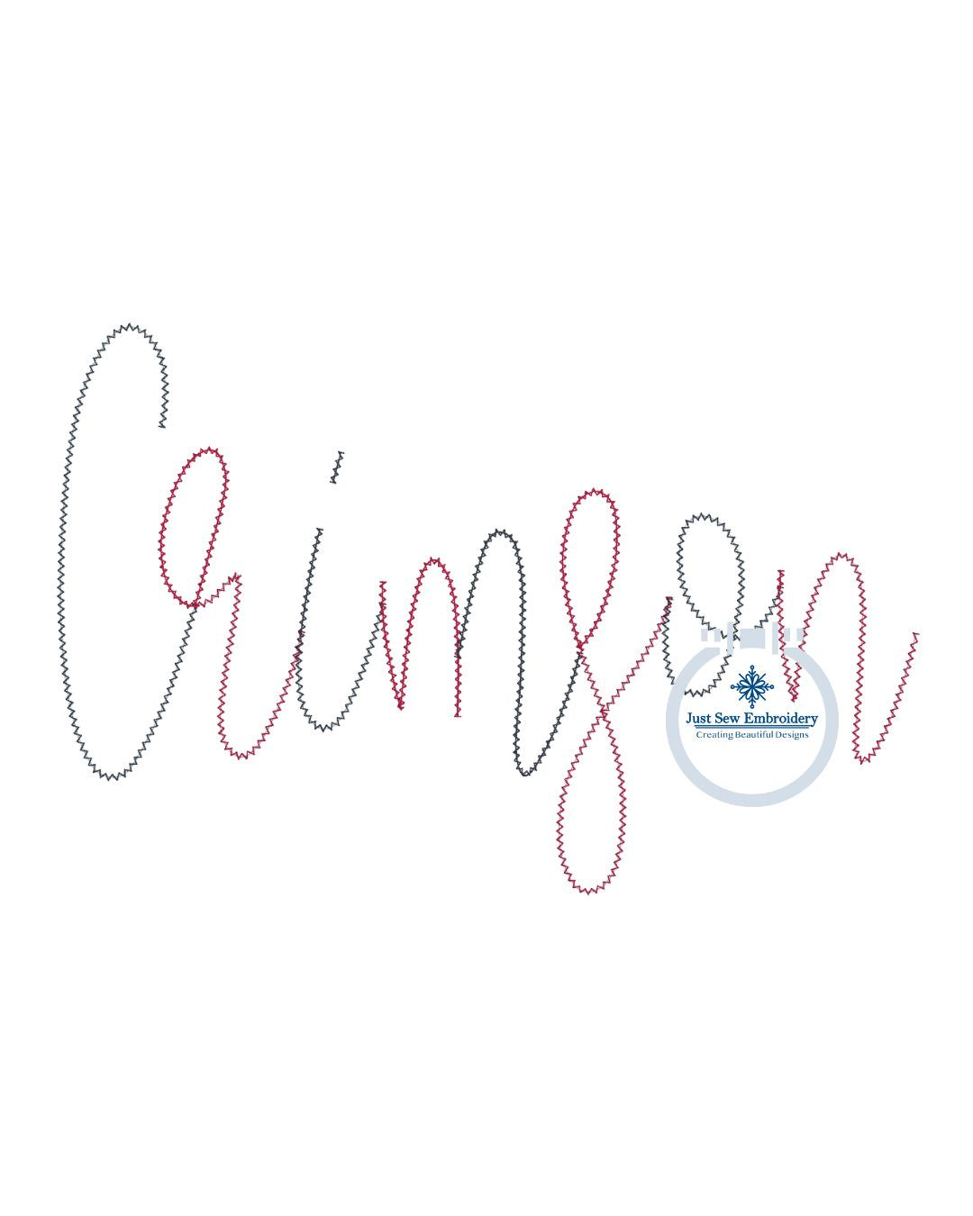 Crimson Chenille Yarn Script Applique Embroidery Five Sizes 5x7, 8x8, 6x10, 7x12, and 8x12 Hoop