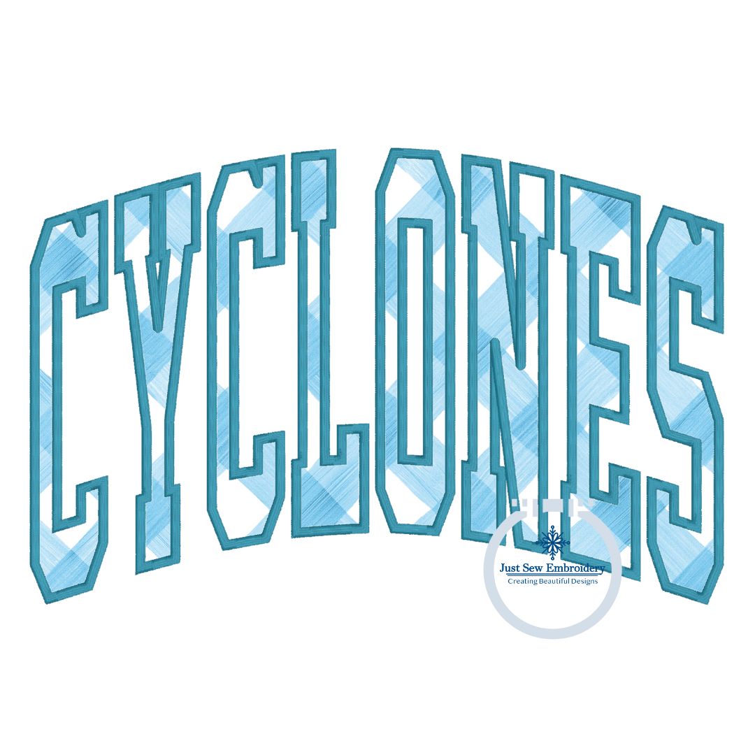 CYCLONES Arched Embroidery Applique Design Machine Embroidery Satin Edge Five Sizes 8x8, 9x9, 6x10, 7x12, and 8x12 Hoop