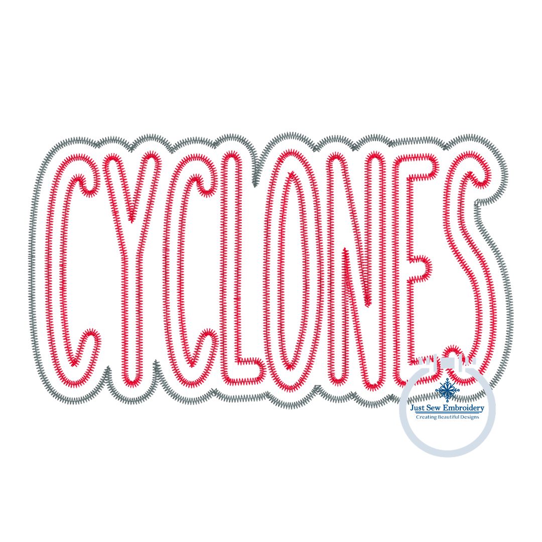 CYCLONES Two Layer Embroidery Applique Design Machine Embroidery ZigZag Edge Three Sizes 9x9, 6x10, and 7x12 Hoop