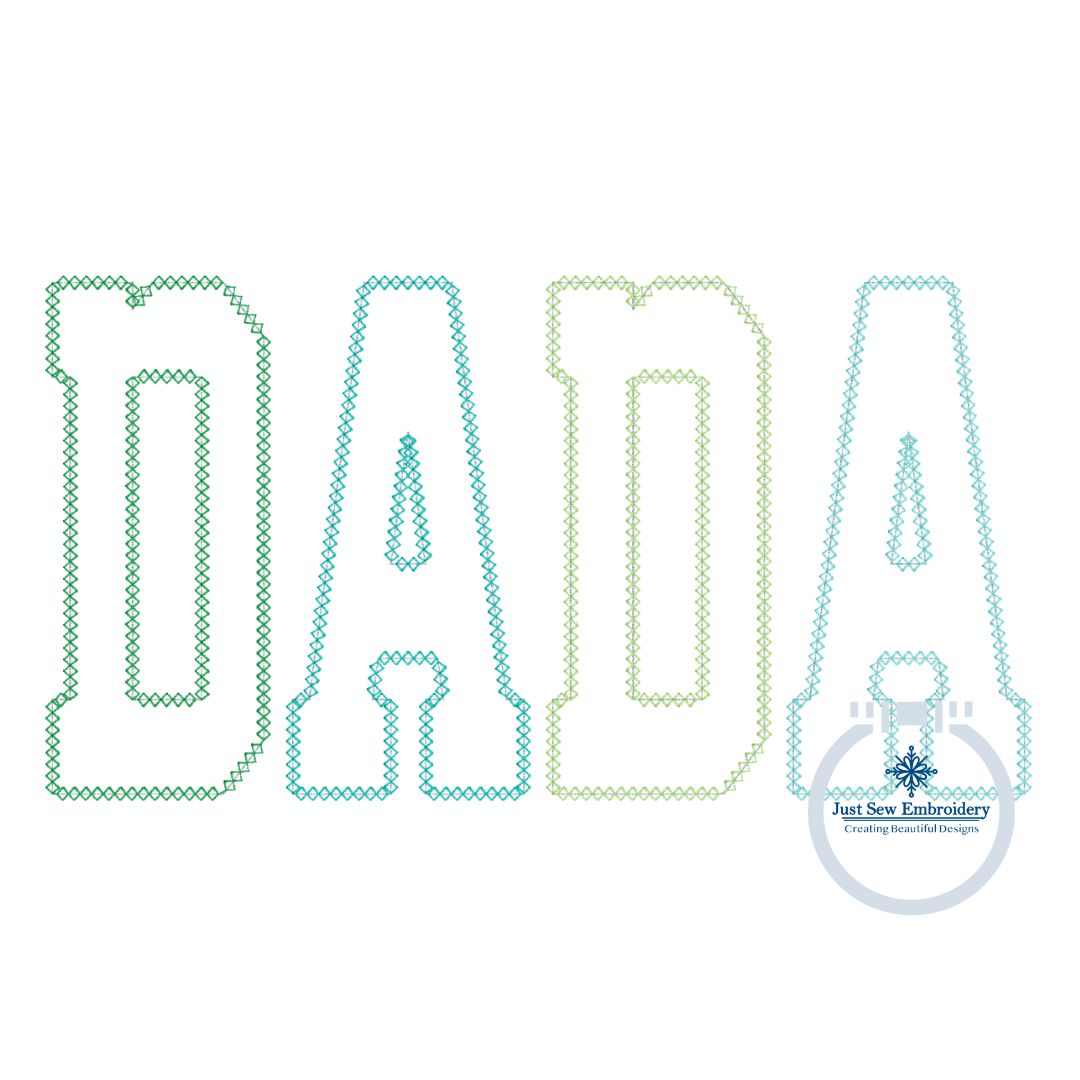 DADA Multi Colored Diamond Stitch Applique Embroidery Design Father's Day Gift Four Sizes 5x7, 8x8, 9x9, 6x10 and 8x12 Hoop