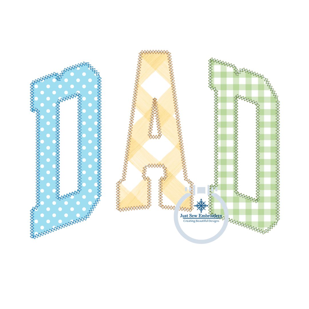 DAD Arched Applique Multicolored Embroidery Design Diamond Stitch Father's Day Gift Six Sizes 5x7, 8x8, 9x9, 6x10, 7x12 and 8x12 Hoop