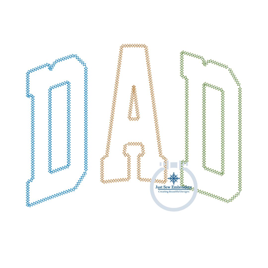 DAD Arched Applique Multicolored Embroidery Design Diamond Stitch Father's Day Gift Six Sizes 5x7, 8x8, 9x9, 6x10, 7x12 and 8x12 Hoop