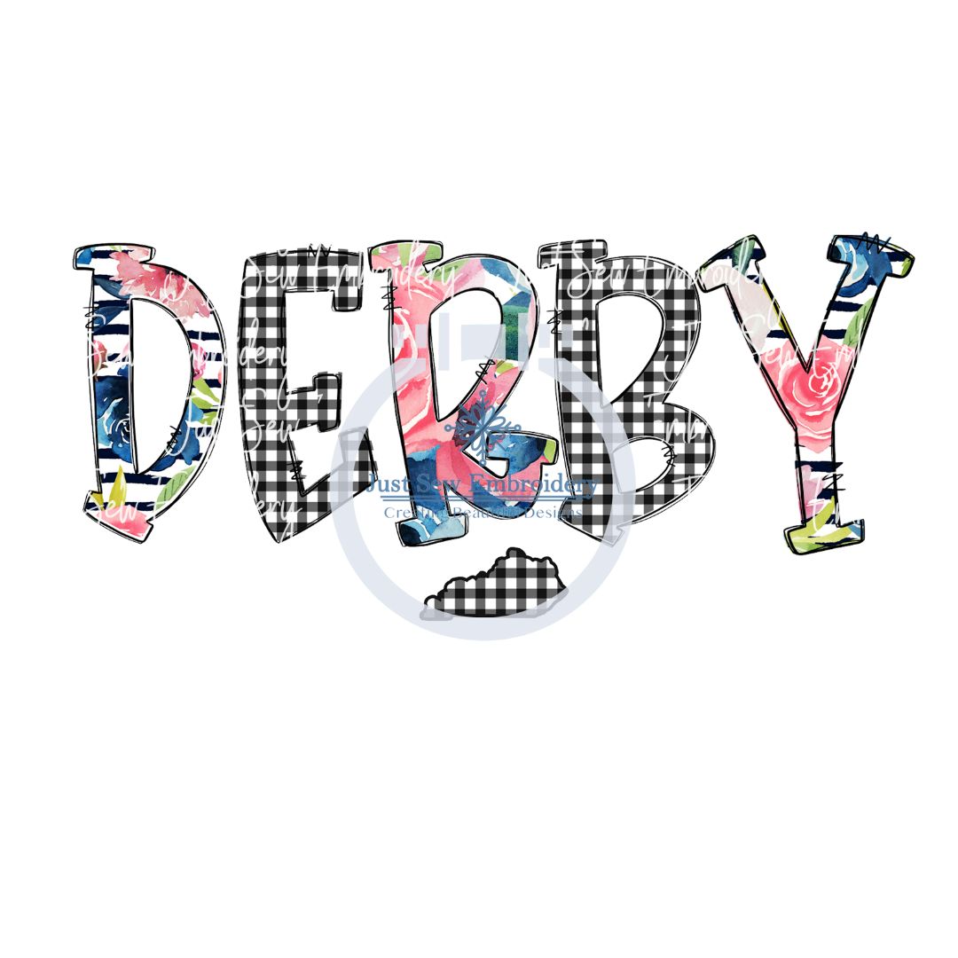 Kentucky Derby Gingham Floral Doodle Font Print PNG Digital File KY State