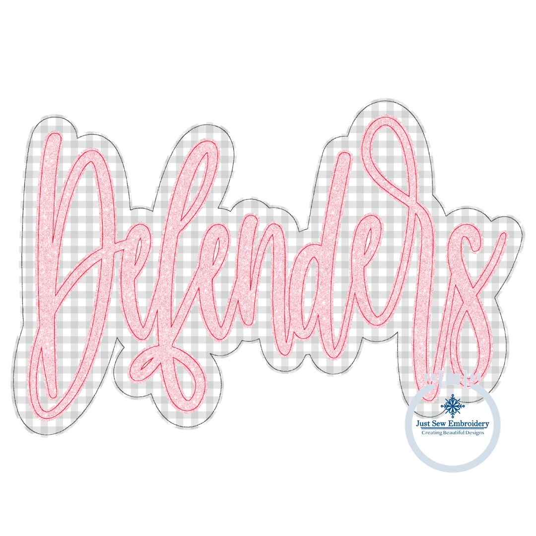 Defenders Two Layer Embroidery Machine Design Bean Stitch Script Six Sizes 5x7, 8x8, 9x9, 6x10, 7x12, and 8x12 Hoop