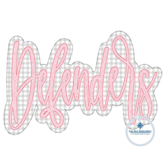 Defenders Two Layer Embroidery Machine Design Bean Stitch Script Six Sizes 5x7, 8x8, 9x9, 6x10, 7x12, and 8x12 Hoop