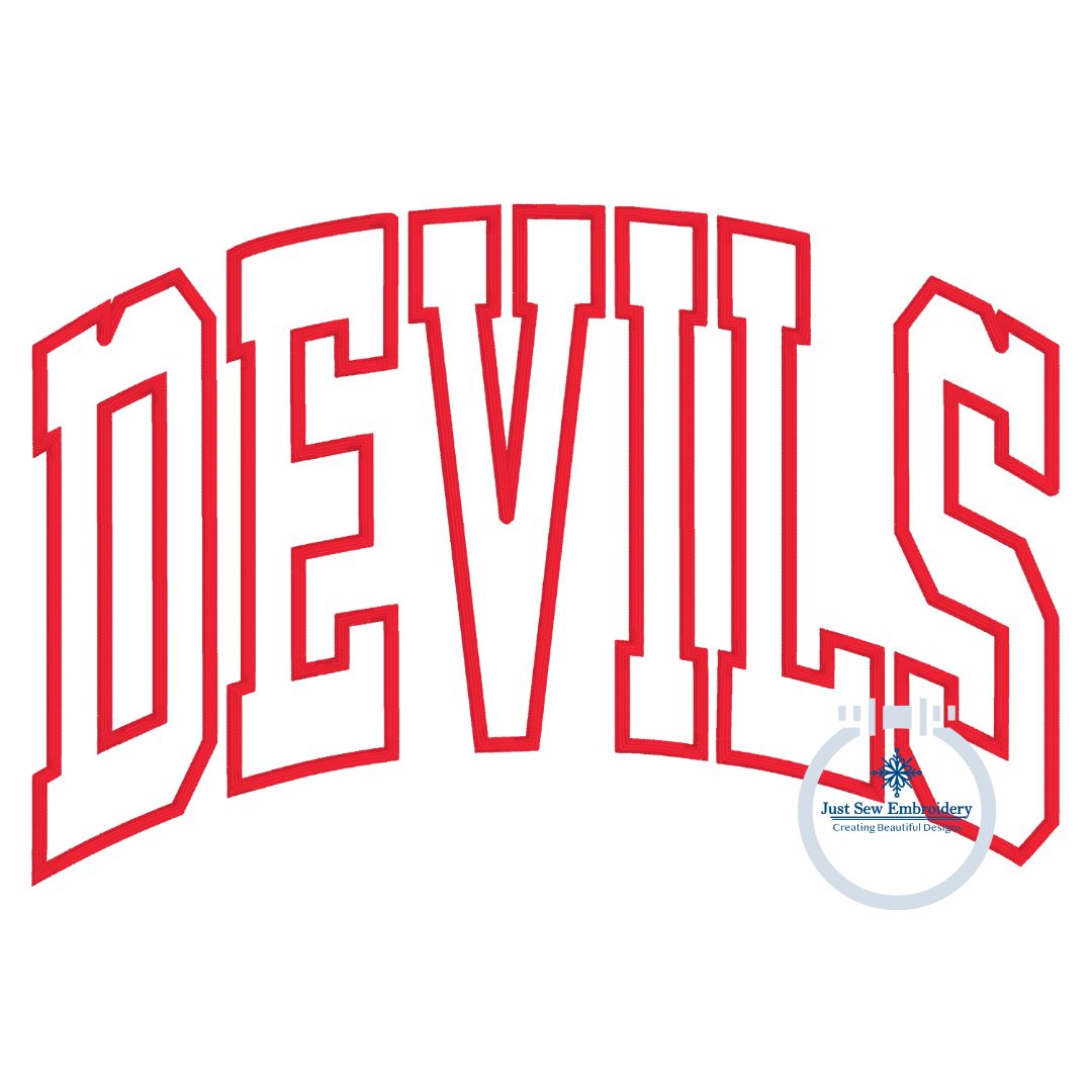 DEVILS Arched Applique Embroidery Design Machine Embroidery Four Sizes Satin Stitch 8x8, 6x10, 7x12, 8x12 Hoop