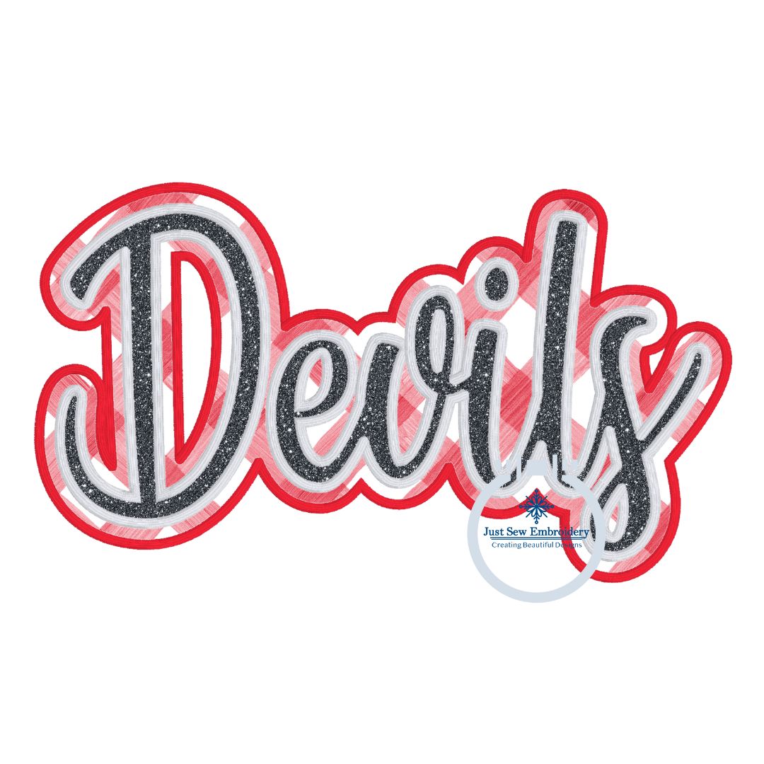 DEVILS Two Layer Script Applique Embroidery Design Machine Embroidery Satin Edge Three Sizes Satin Stitch 9x9, 6x10, and 7x12 Hoop