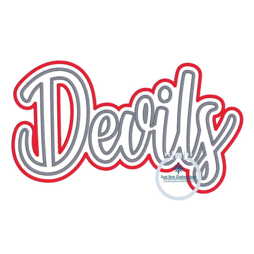 DEVILS Two Layer Script Applique Embroidery Design Machine Embroidery Satin Edge Three Sizes Satin Stitch 9x9, 6x10, and 7x12 Hoop