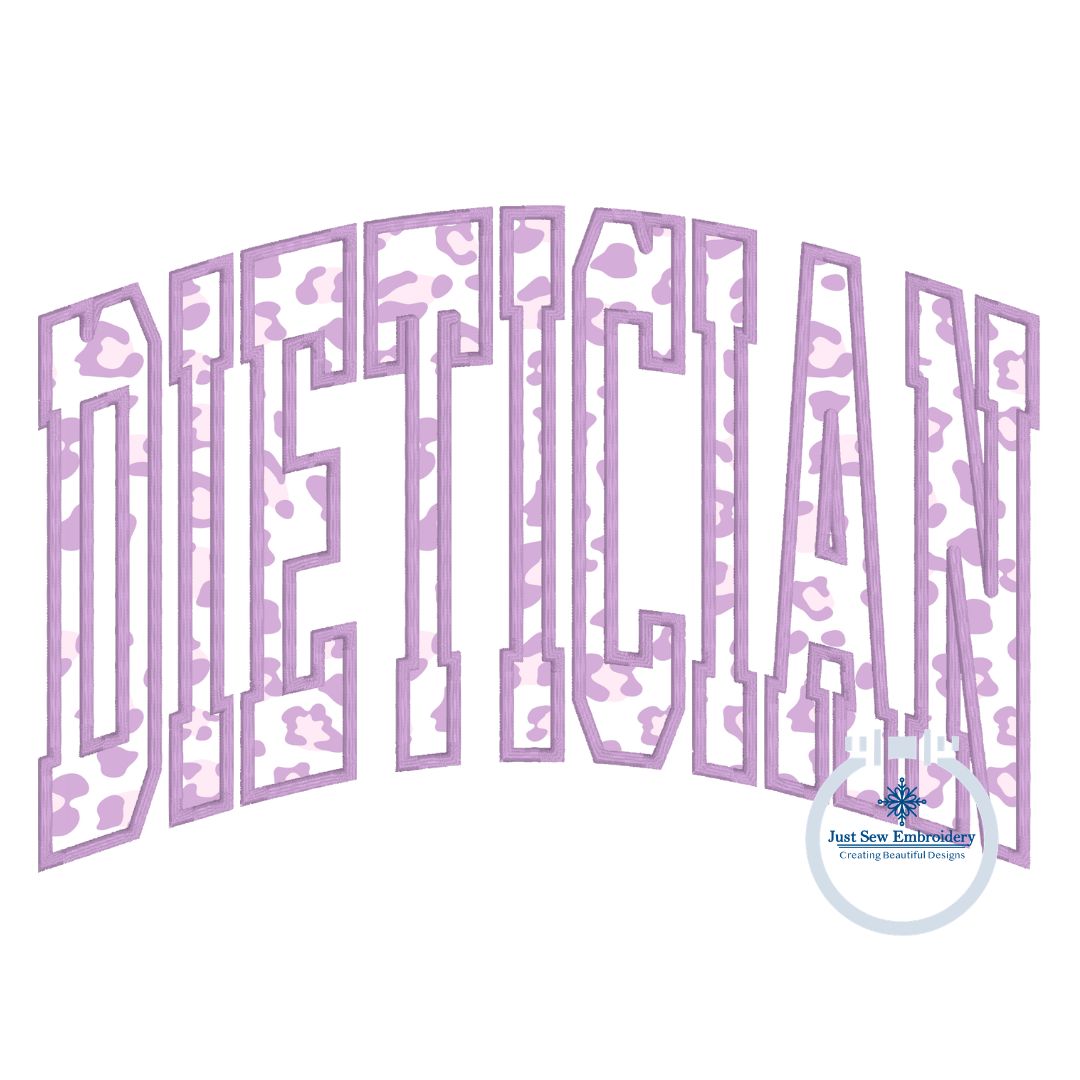 Dietician Arched Satin Outline Embroidery Four Sizes 6x10, 7x12, 8x12, and 9x14 Hoop