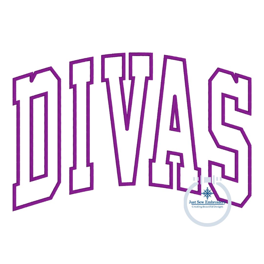 DIVAS Arched Satin Applique Embroidery Design Satin Outline Eight Sizes 5x7, 8x8, 5x12, 6x10, 9x9, 7x12, and 8x12 Hoop