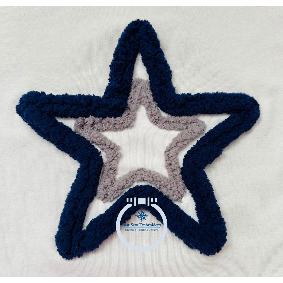 Double Star Chenille Yarn Applique Design Machine Embroidery Four Sizes 5x7, 6x10, 7x12, 8x12 Hoop