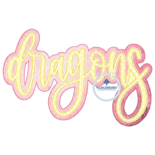 DRAGONS Double Raggy Applique Embroidery Bean Edge Script Design Five Sizes 5x7, 8x8, 6x10, 7x12, 8x12 Hoop