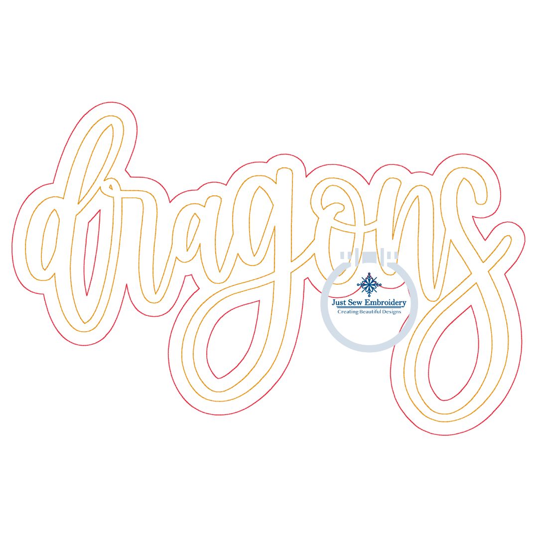 DRAGONS Double Raggy Applique Embroidery Bean Edge Script Design Five Sizes 5x7, 8x8, 6x10, 7x12, 8x12 Hoop