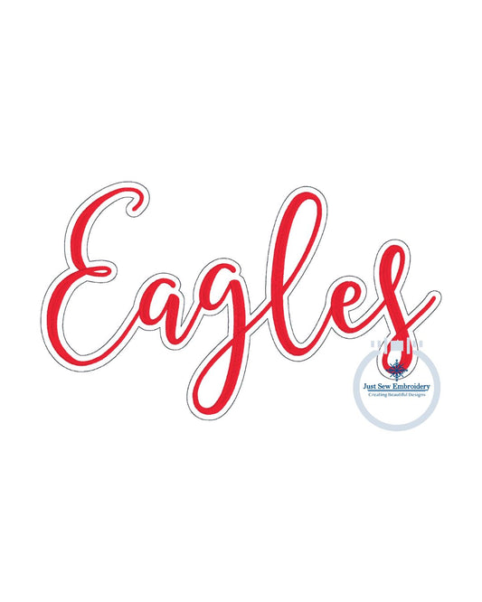 Eagles Embroidered Script Satin Stitch with Bean Stitch Outline Design Five Sizes 5x7, 8x8, 9x9, 6x10, and 8x12 Hoop