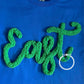 East Script Chenille Yarn Applique Embroidery Script Design Five Sizes 5x7, 8x8, 6x10, 7x12, and 8x12 Hoop