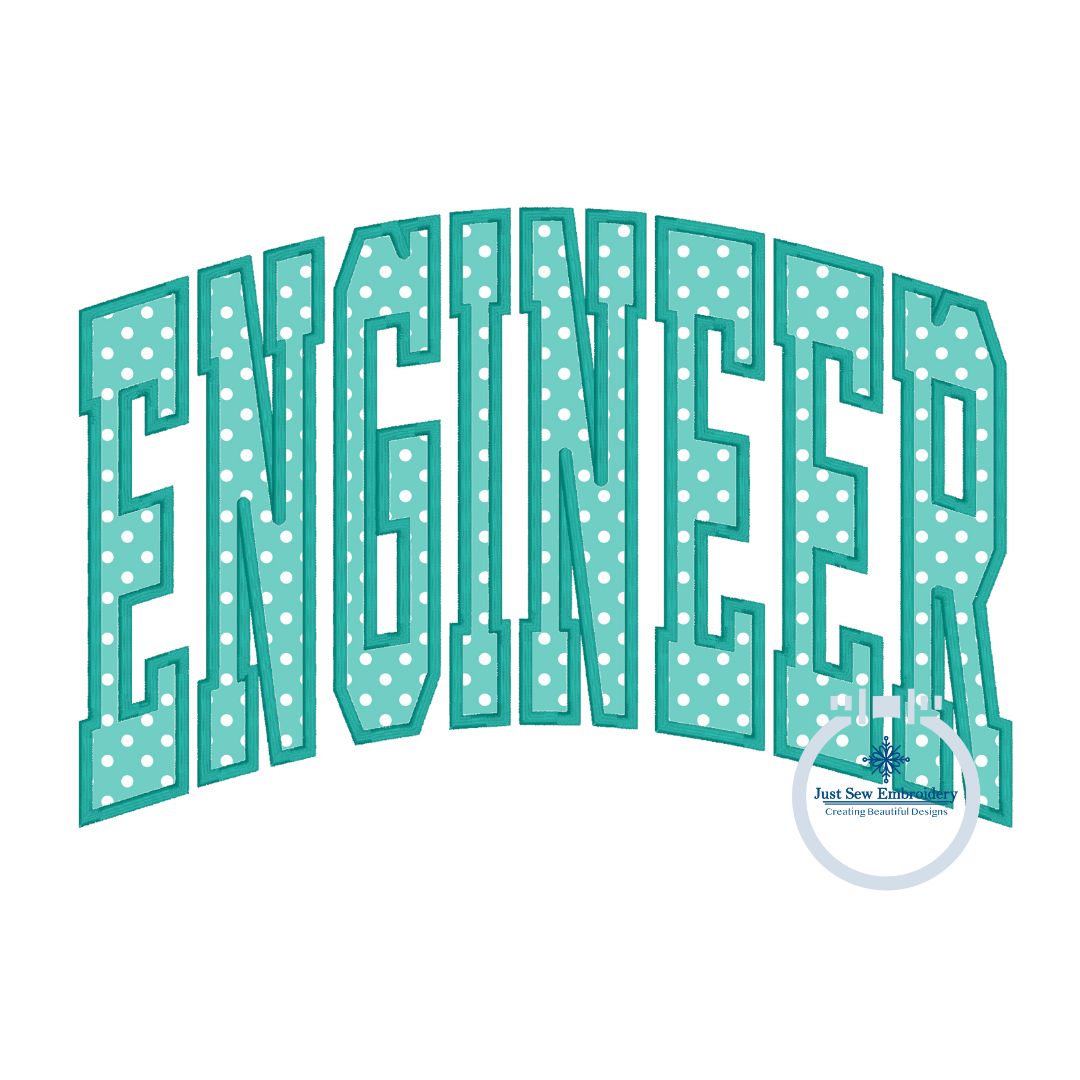 Engineer Arched Satin Applique Embroidery Design Satin Stitch Four Sizes 8x8, 6x10, 7x12, and 8x12 Hoop