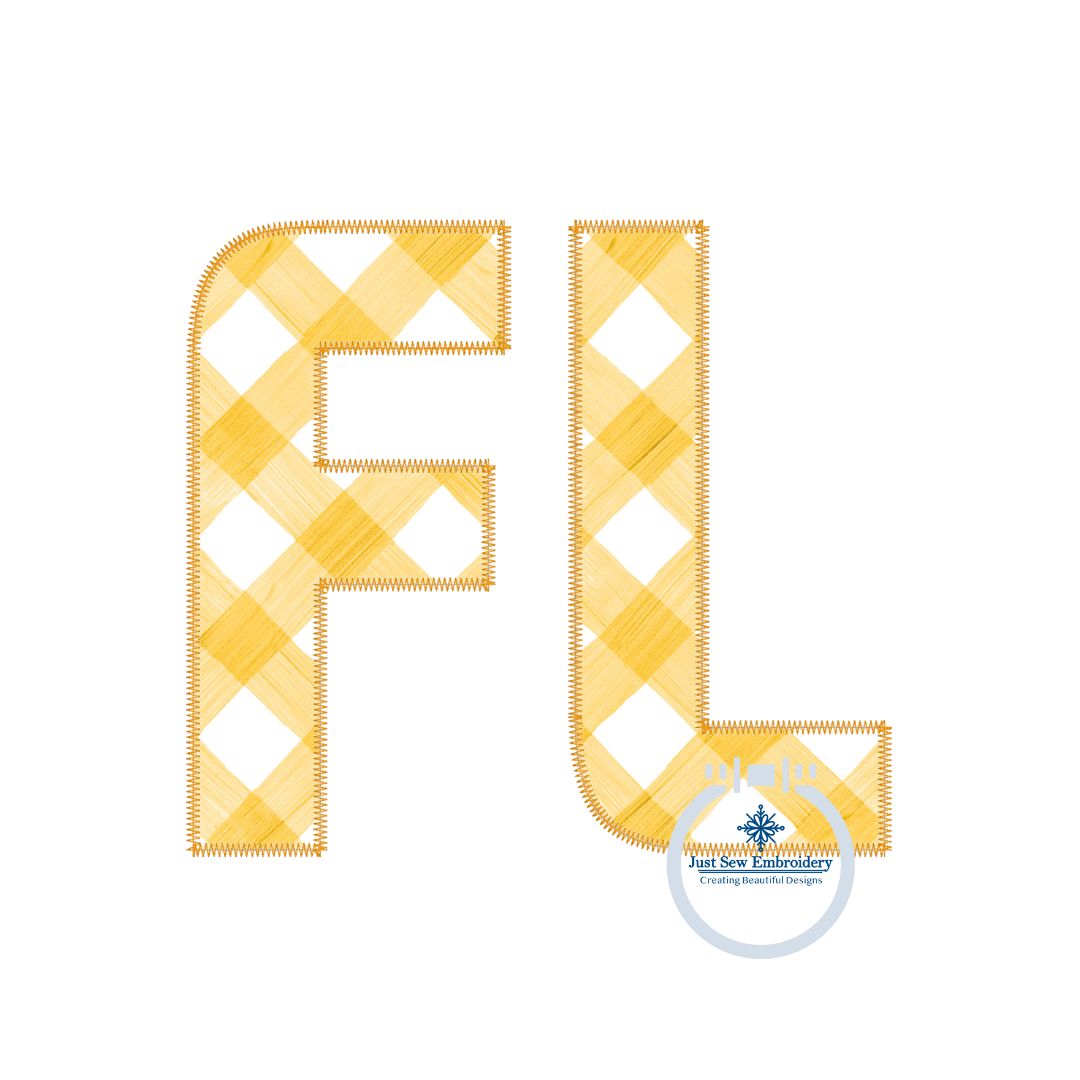 FL Block Applique Embroidery Design ZigZag Stitch Florida Seven Sizes 4x4, 5x7, 6x6, 6x10, 7x12, 8x12, and 9x9 Hoop