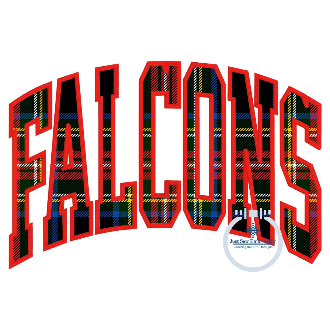 FALCONS Arched Applique Embroidery Design Machine Embroidery Satin Edge Three Sizes 6x10, 7x12, 8x12 Hoop