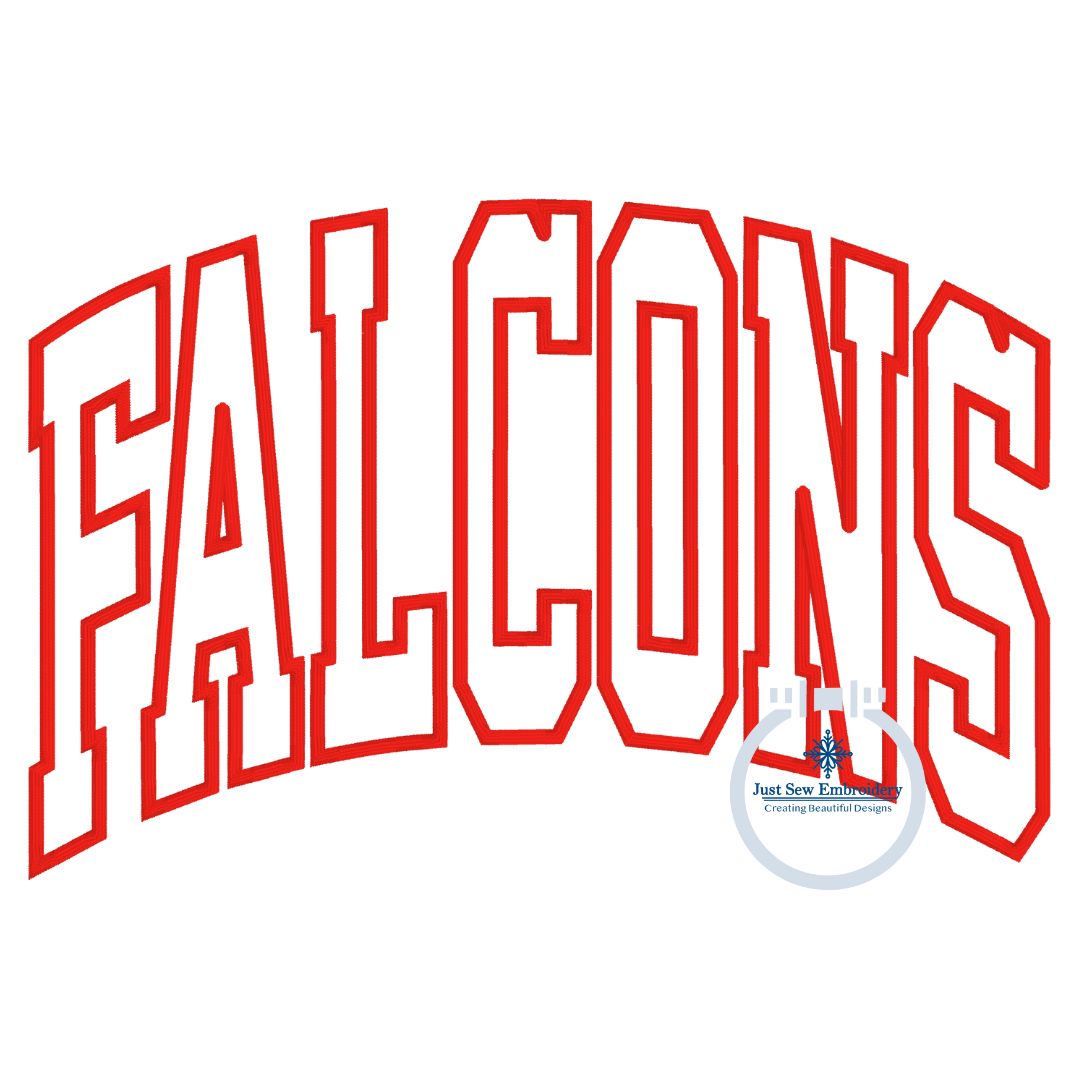 FALCONS Arched Applique Embroidery Design Machine Embroidery Satin Edge Three Sizes 6x10, 7x12, 8x12 Hoop