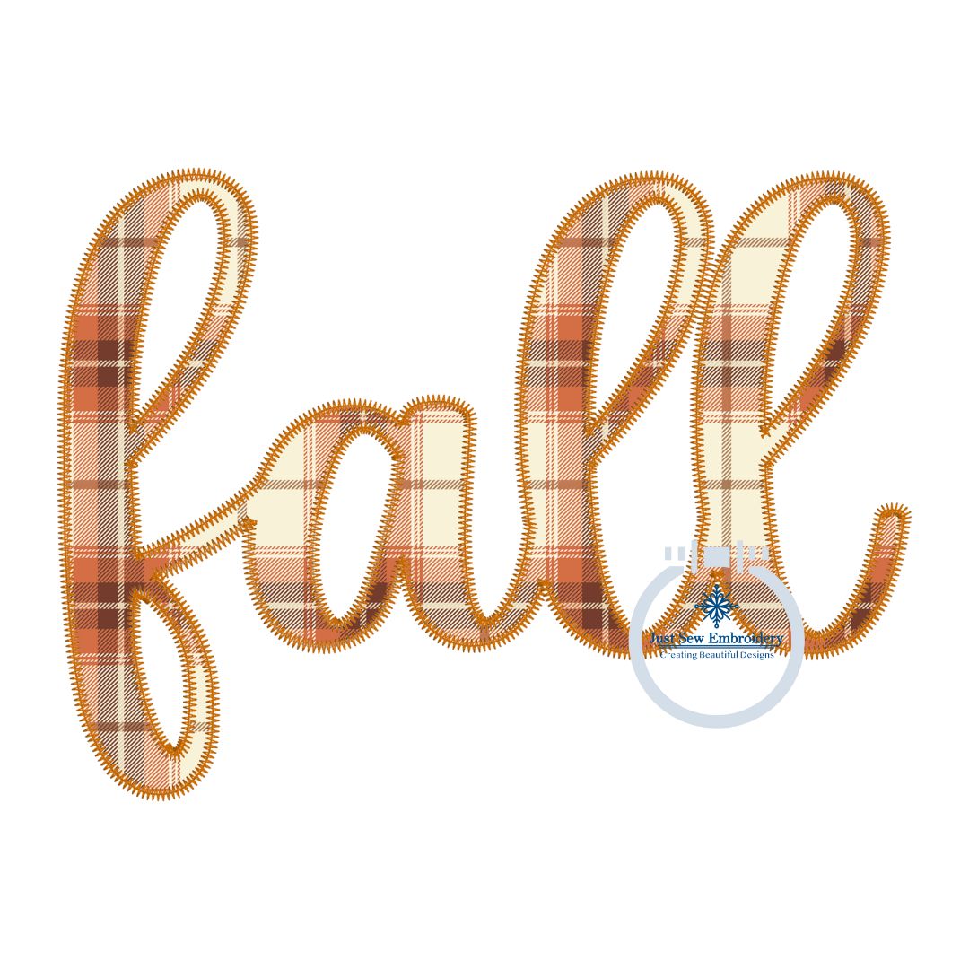 FALL Script Zigzag Applique Machine Embroidery Design Five Sizes 5x7, 6x10, 8x8, 7x12, and 8x12 Hoop Autumn