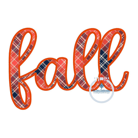 FALL Script Satin Applique Machine Embroidery Design Five Sizes 5x7, 6x10, 8x8, 7x12, and 8x12 Hoop Autumn