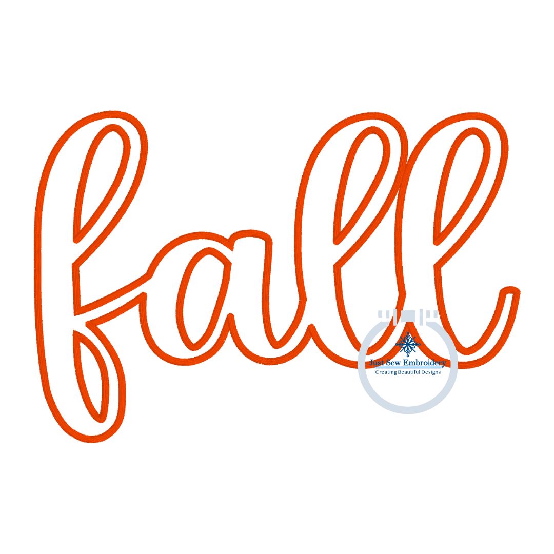 FALL Script Satin Applique Machine Embroidery Design Five Sizes 5x7, 6x10, 8x8, 7x12, and 8x12 Hoop Autumn