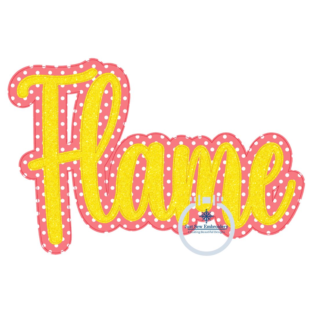 Flame Double Raggy Applique Embroidery Script Design Machine Embroidery Five Sizes 5x7, 8x8, 6x10, 7x12, and 8x12 Hoop