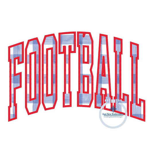 Football Arched Applique Embroidery Design Satin Stitch Five Sizes 8x8, 6x10, 7x12, and 8x12